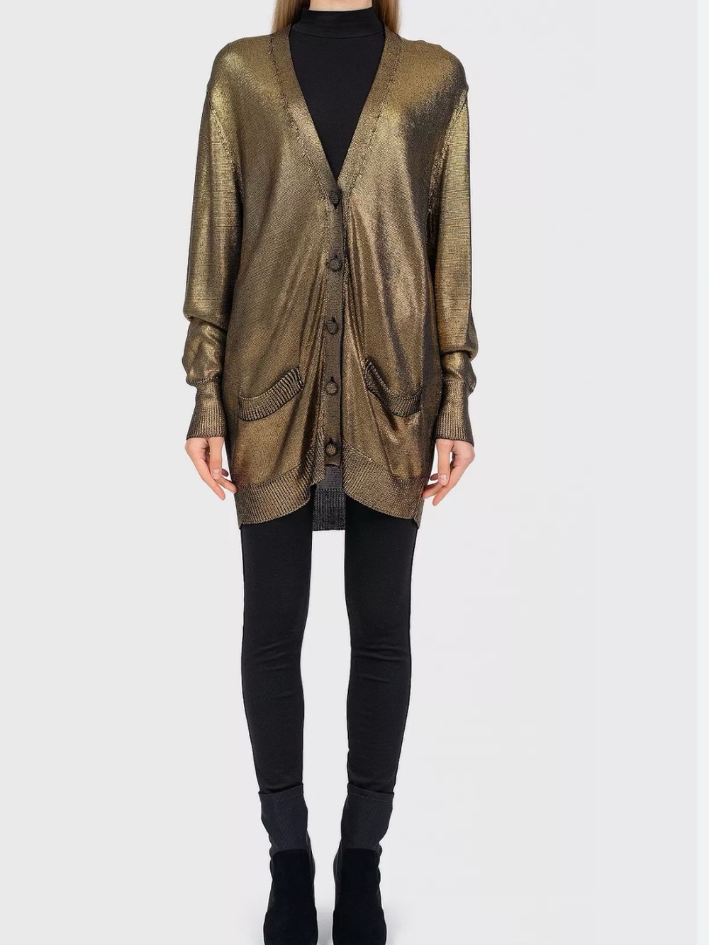 Saint Laurent Gold Black Ribbed Knit Garment